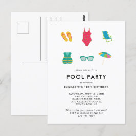 Poolparty Födelsedags Minimal Enkel Färgglad Söt Vykort
