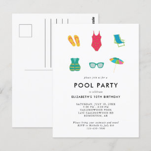 Poolparty Födelsedags Minimal Enkel Färgglad Söt Vykort