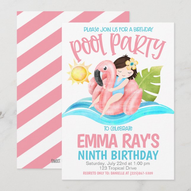 Poolparty Födelsedagsfest Inbjudan (Fram/baksida)