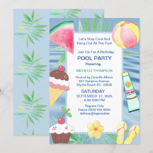 Poolparty Födelsedagsfest Inbjudningar