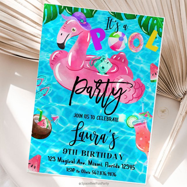 Poolparty Födelsedagsfest Sjöfest Tropisk Inbjudningar (Pool Party Birthday Sea party Tropical birthday invitation )