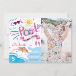 Poolparty födelsedagsfoto inbjudan