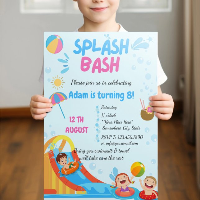 Poolparty Födelsedagsinbjudan för Splash Bash Inbjudningar (Skapare uppladdad)