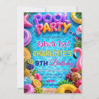 Poolparty födelsedagsinbjudan för Splash Day Inbjudningar