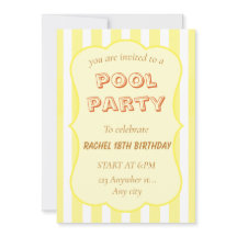 Poolparty Födelsedagsinbjudan Gul Rand
