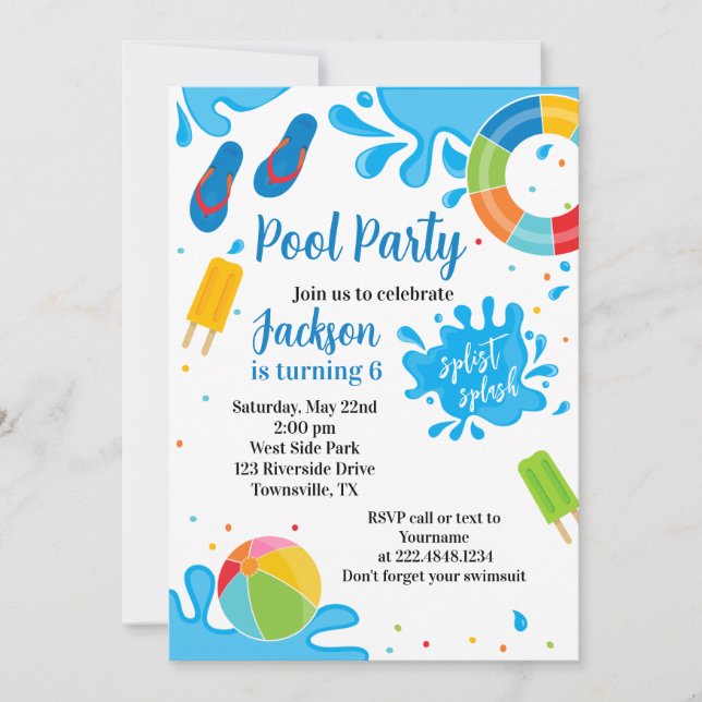 Poolparty Födelsedagsinbjudan Inbjudningar (Framsida)