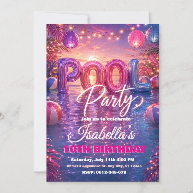 Poolparty Födelsedagsinbjudan Inbjudningar (Framsida)