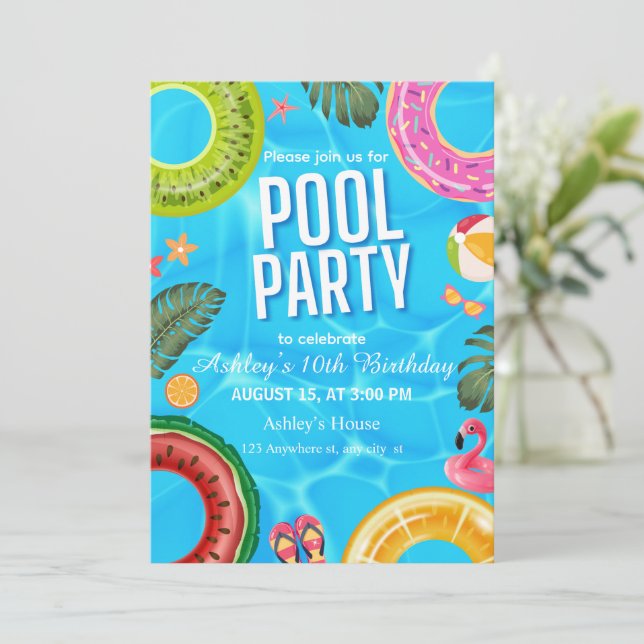 Poolparty Födelsedagsinbjudan Inbjudningar (Stående Fram)