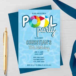 Poolparty-födelsedagsinbjudan med kakelbakgrund inbjudningar