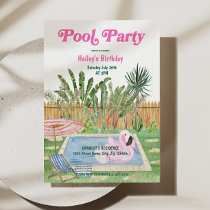 Poolparty Födelsedagsinbjudan Rosa Inbjudningar