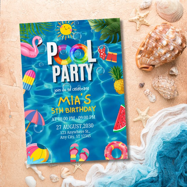 Poolparty Födelsedagsinbjudan, Simfest Födelsedags Inbjudningar (Skapare uppladdad)