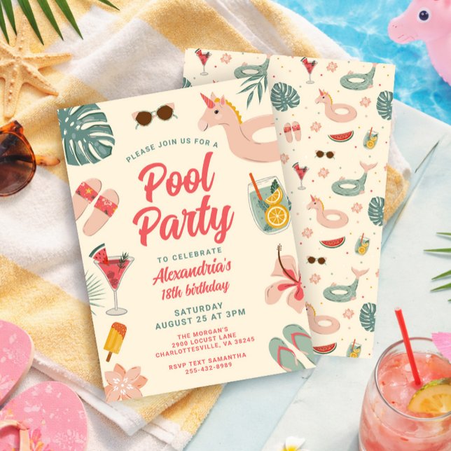 Poolparty födelsedagsinbjudan Simparty inbjudan (Skapare uppladdad)