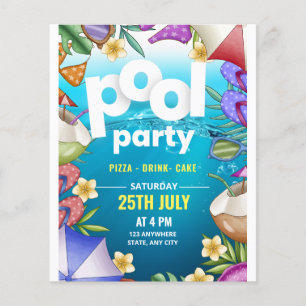 Poolparty födelsedagsinbjudan, Sommarfest Flygblad