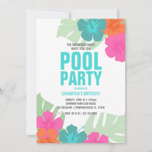 POOLPARTY FÖR ALLA ÅLDER TROPISK FÖDELSEDAGSFEST V INBJUDNINGAR