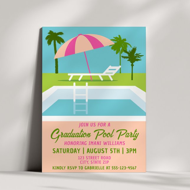 Poolparty för examen Sommar Tropisk poolmiljö Inbjudningar (Skapare uppladdad)