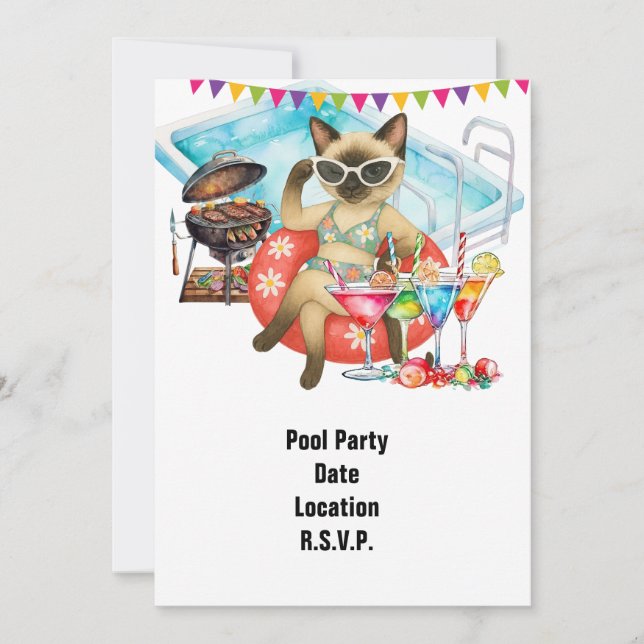 Poolparty för kattälskare  inbjudningar (Framsida)