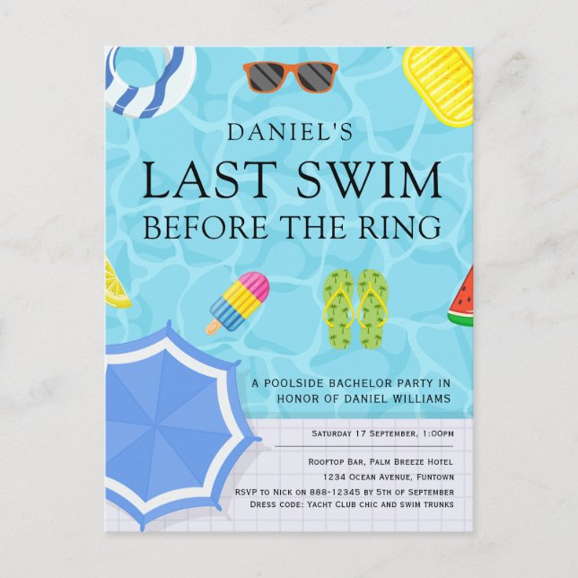 Poolparty för Sängkammarbruden Inbjudan (Framsida)