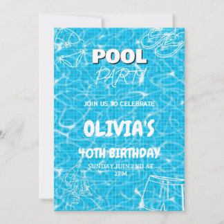 Poolparty för vuxna sommarens födelsedagsinbjudan inbjudningar