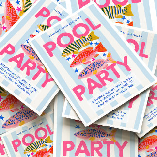 Poolparty Förberedande Sommarfödelsedags Trendig F Inbjudningar