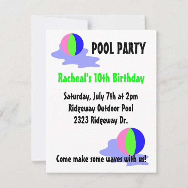 Poolparty glada strandbollar inbjudningar (Framsida)