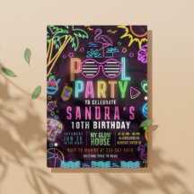 Poolparty Glödande Fest Redigerbar Inbjudan