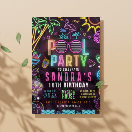 Poolparty Glödande Fest Redigerbar Inbjudan