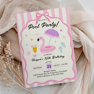 Poolparty Handritad Simning Tonårig Tjej Födelseda Inbjudningar