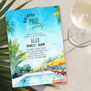 Poolparty i akrylfärg för alla åldrar vuxen födels inbjudningar