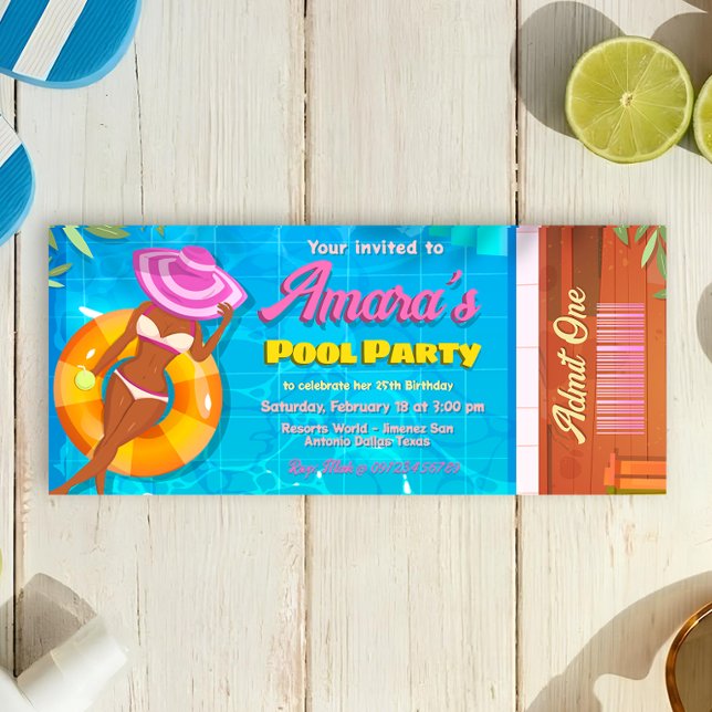 Poolparty-inbjudan Biljett Inbjudningar (Pool Party Ticket Invitation)