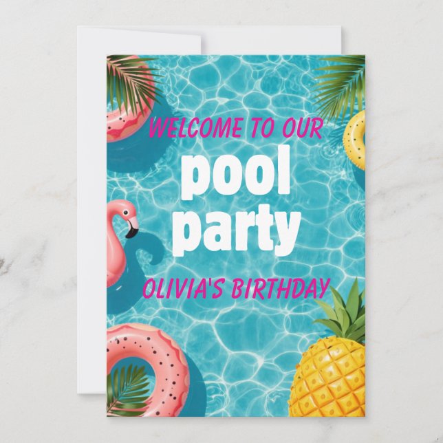 Poolparty-inbjudan Flamingo Tropisk Rolighet (Framsida)