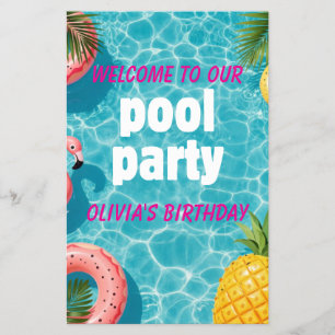Poolparty-inbjudan Flamingo Tropisk Rolighet Flygblad
