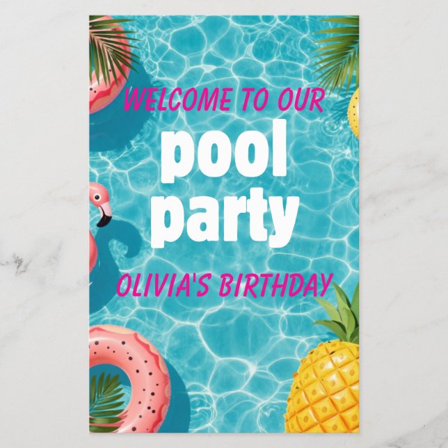 Poolparty-inbjudan Flamingo Tropisk Rolighet Flygblad (Framsidan)
