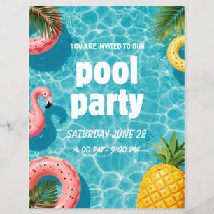 Poolparty-inbjudan Flamingo Tropisk Rolighet Reklamblad