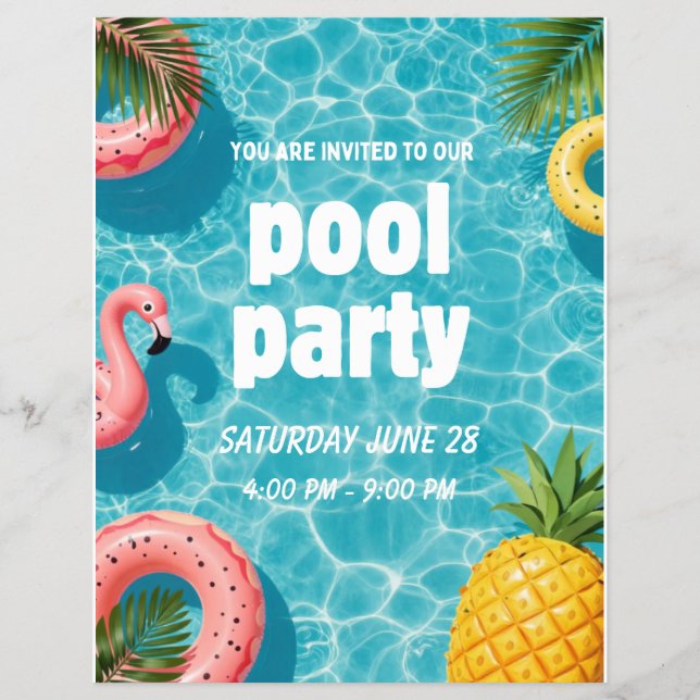 Poolparty-inbjudan Flamingo Tropisk Rolighet Reklamblad (Framsidan)