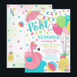 Poolparty inbjudan flicka flamingo flotte pool<br><div class="desc">Unikt designad poolparty-inbjudan</div>