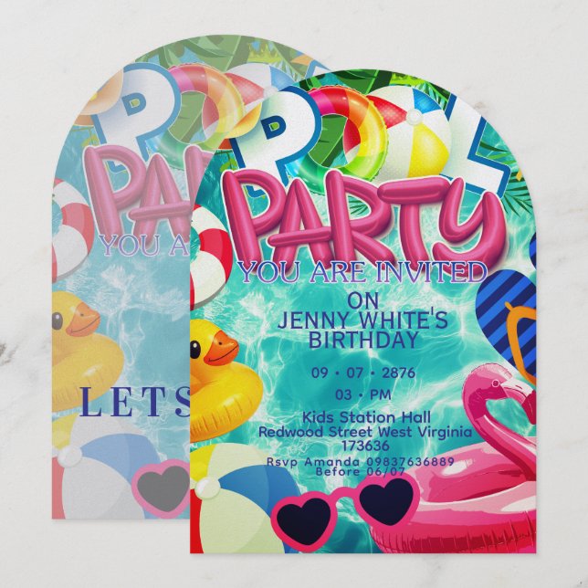 Poolparty-inbjudan för barn  inbjudningar (Fram/baksida)