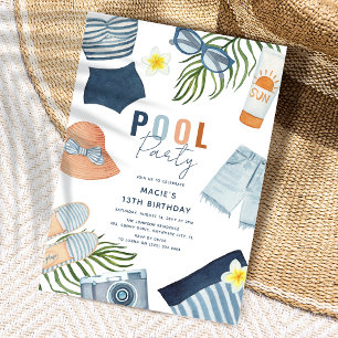 Poolparty-inbjudan för cool tjej inbjudningar