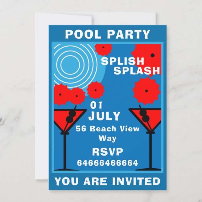 Poolparty-inbjudan för vuxna inbjudningar (Framsida)