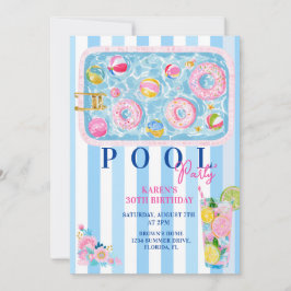 Poolparty-inbjudan för vuxna sommar födelsedag inbjudningar