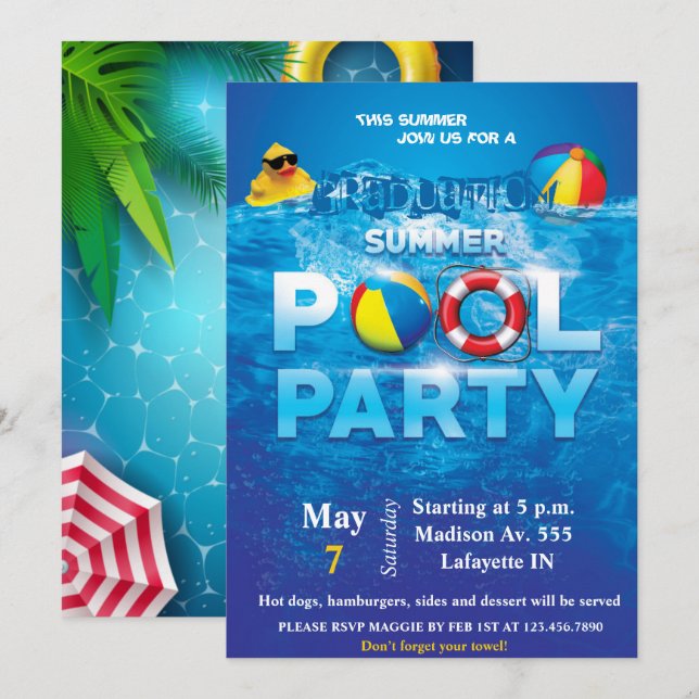 Poolparty-inbjudan Inbjudningar (Fram/baksida)