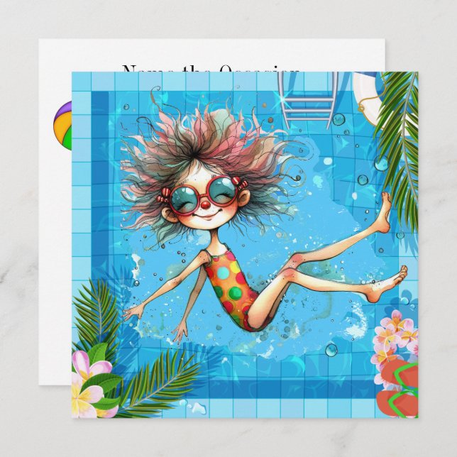 Poolparty-inbjudan Inbjudningar (Fram/baksida)