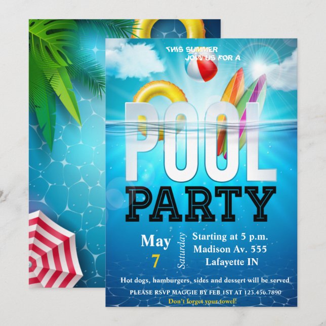 Poolparty-inbjudan Inbjudningar (Fram/baksida)