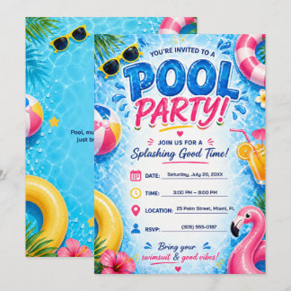 Poolparty-inbjudan Sommar Glädje Ljus Tropisk Inbjudningar