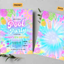 Poolparty inbjudan, Sommar Glöd neon Simparty