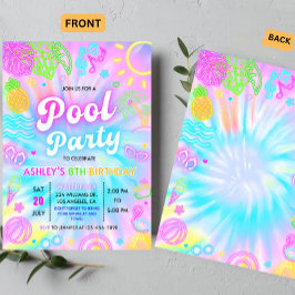 Poolparty inbjudan, Sommar Glöd neon Simparty Inbjudningar