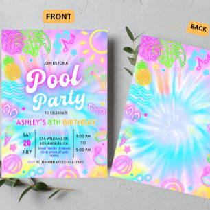 Poolparty inbjudan, Sommar Glöd neon Simparty Inbjudningar
