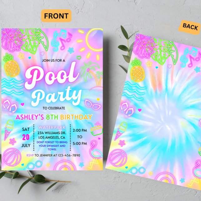 Poolparty inbjudan, Sommar Glöd neon Simparty Inbjudningar (Skapare uppladdad)