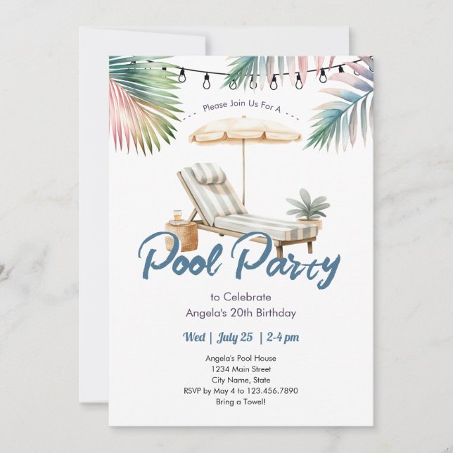 Poolparty Inbjudan till vuxen födelsedag (Framsida)