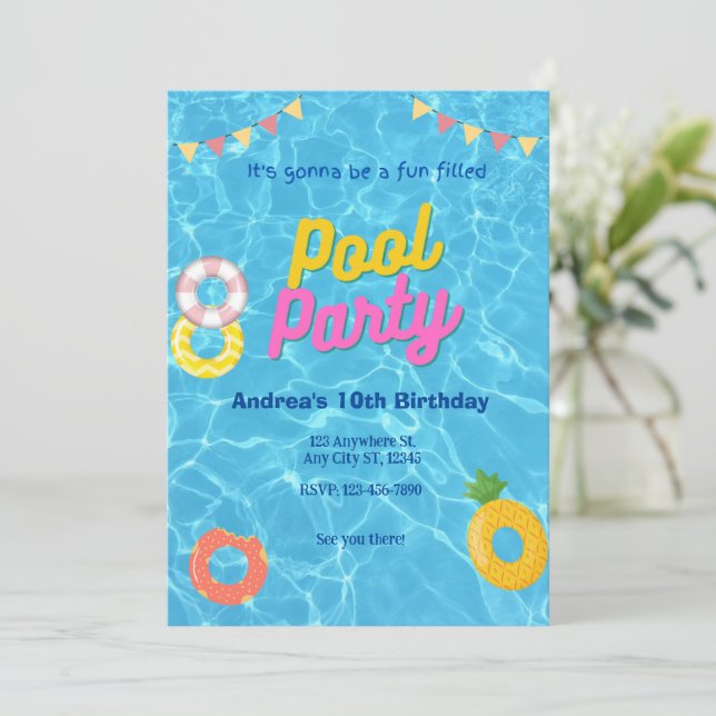Poolparty Inbjudningskort (Stående Fram)