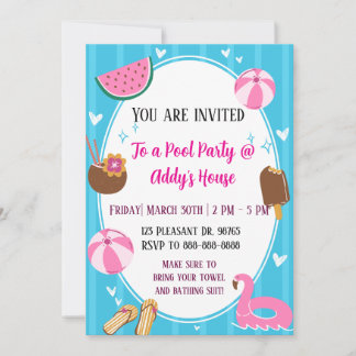 Poolparty kul! Födelsedagspoolparty! Inbjudningar